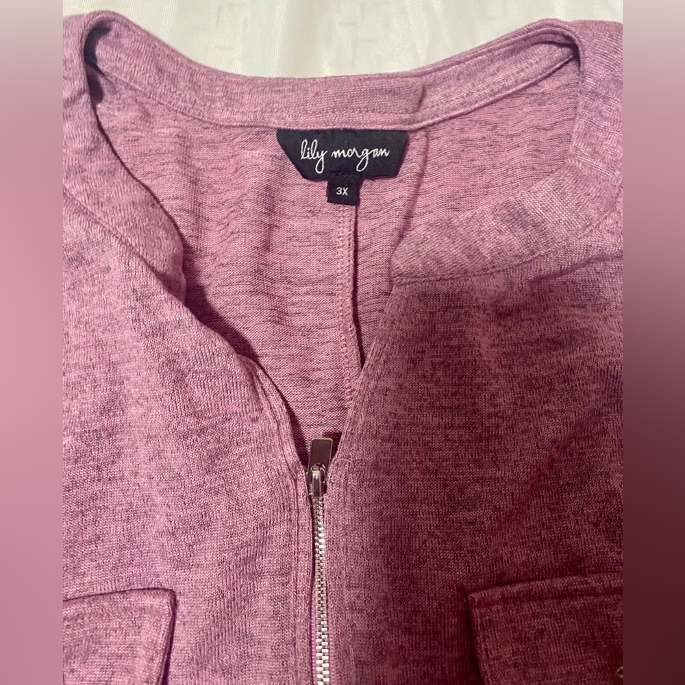 Casual Mauve Short Sleeve Top with Zipper - Lily Morgan 3XL - Picture 2 of 3